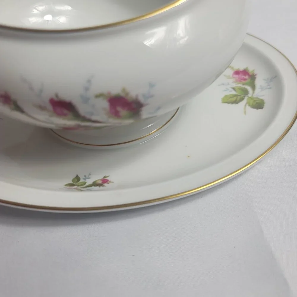 Rosenthal Petal Lane Gravy Boat White Pink Moss Rose Pattern Gold Trim